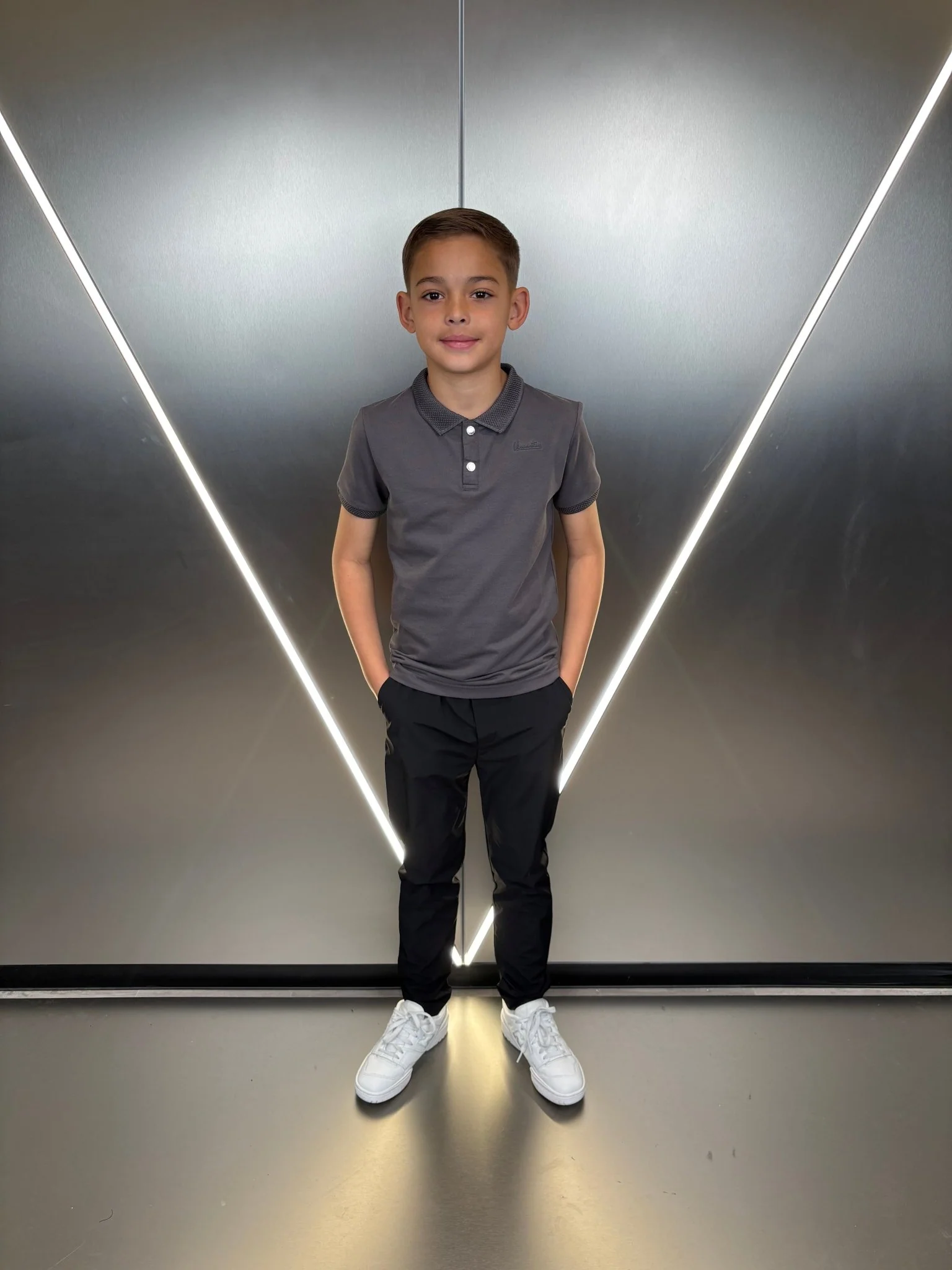 Boys Luxury Pique Logo Polo - Charcoal