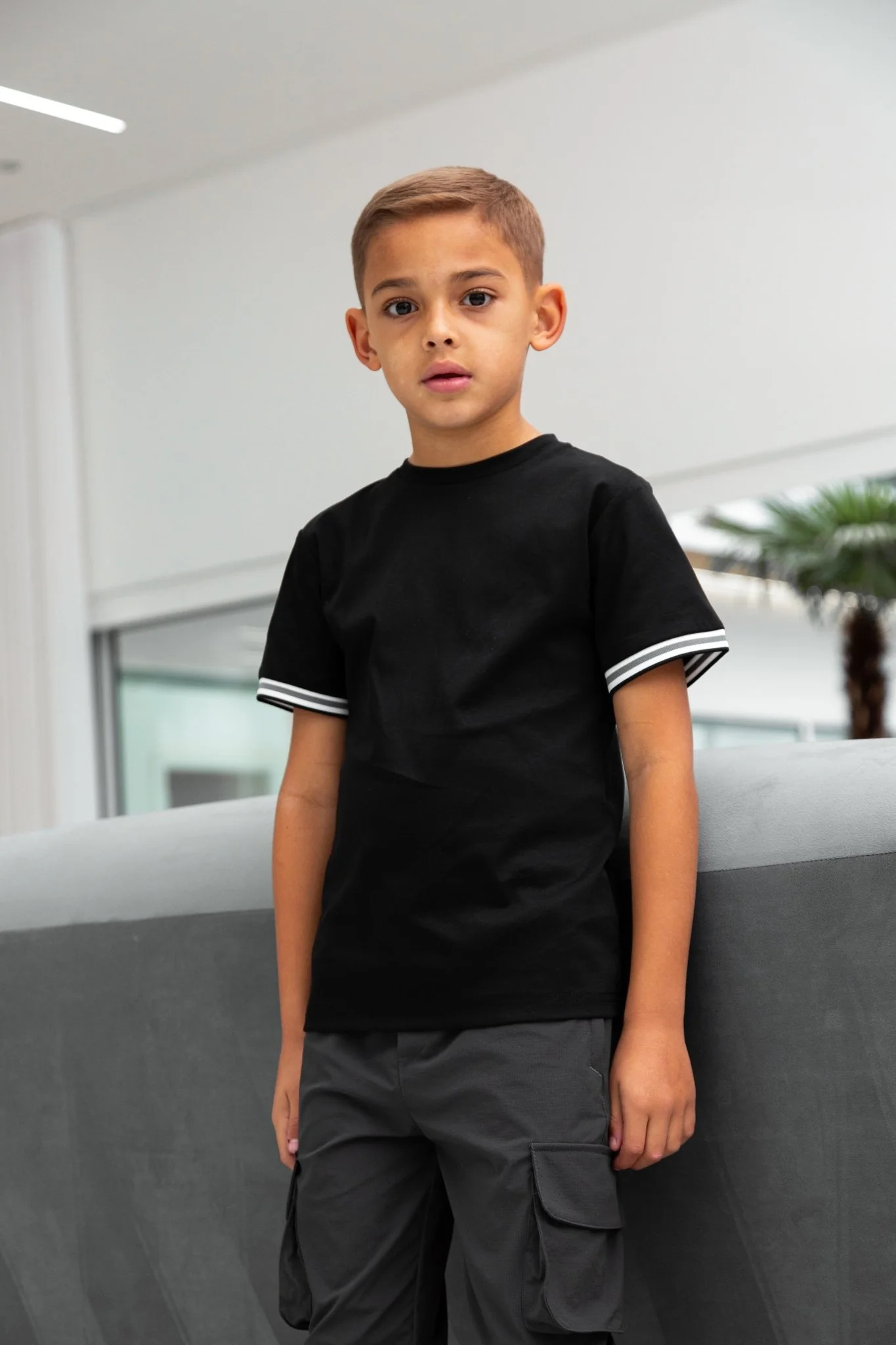 Boys Ribbed Cuff Black T Shirt