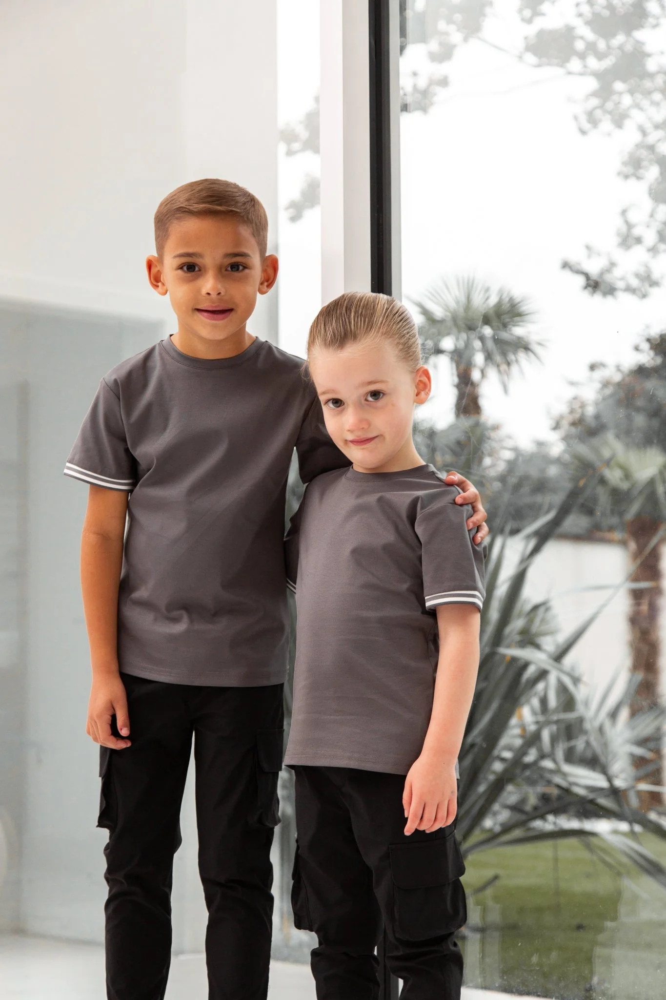 Boys Ribbed Cuff Charcoal T Shirt