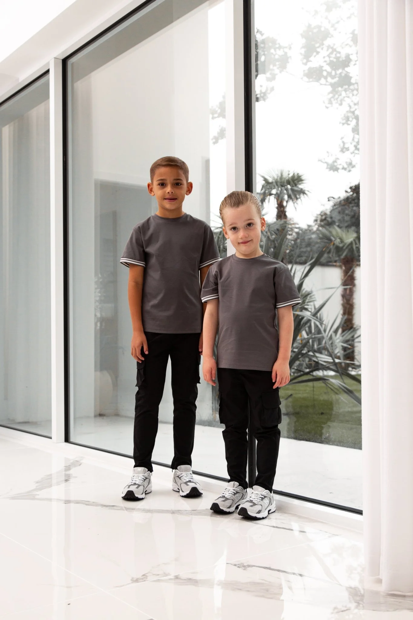 Boys Ribbed Cuff Charcoal T Shirt - Image 4