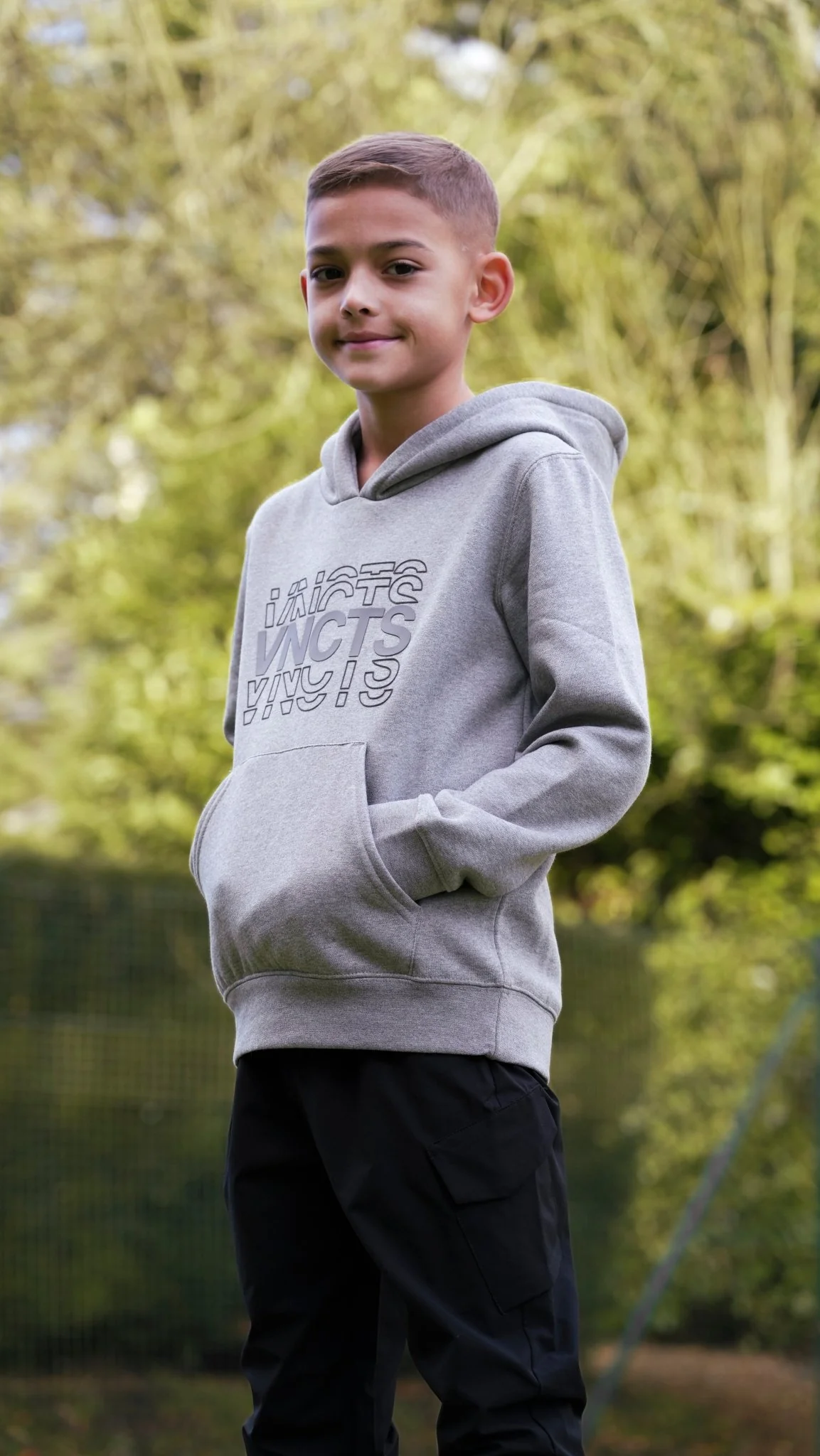 Boy's Rolling Letters Luxe Hoodie - Grey Marl - Image 3
