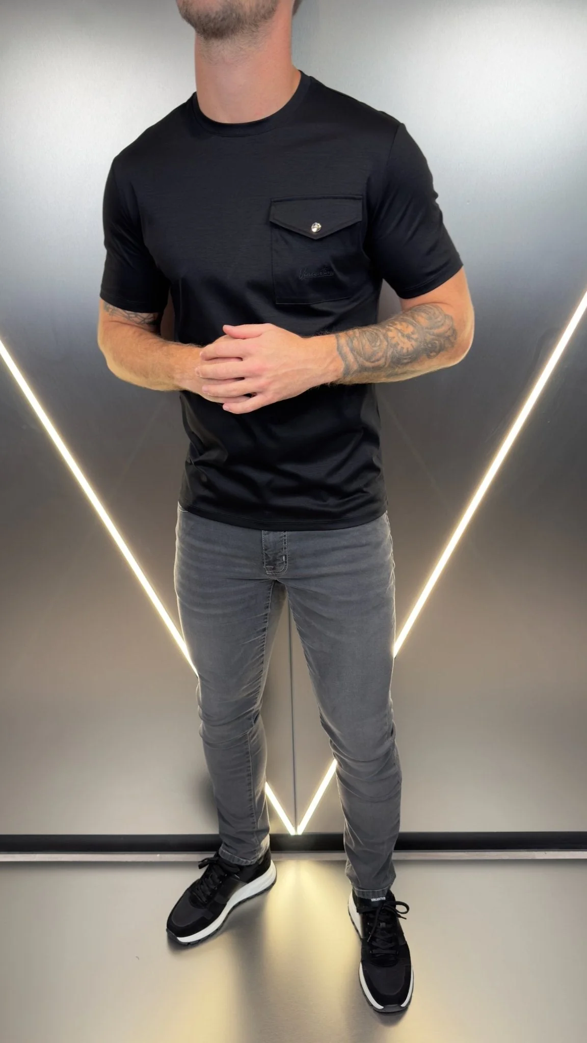 Luxury Mercerised Pocket Logo T-Shirt - Black