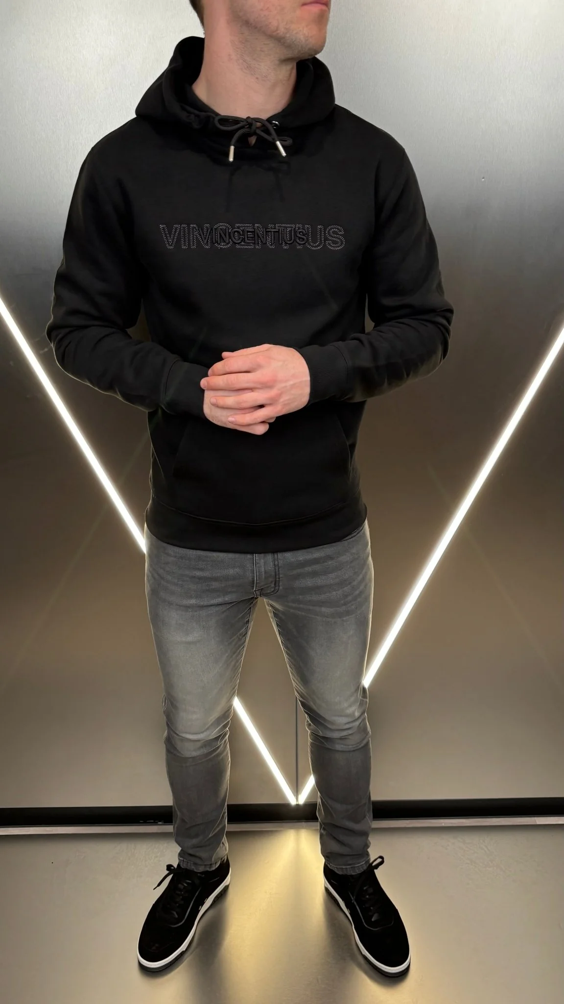 Double Embroidery Luxe Hoodie - Black - Image 2