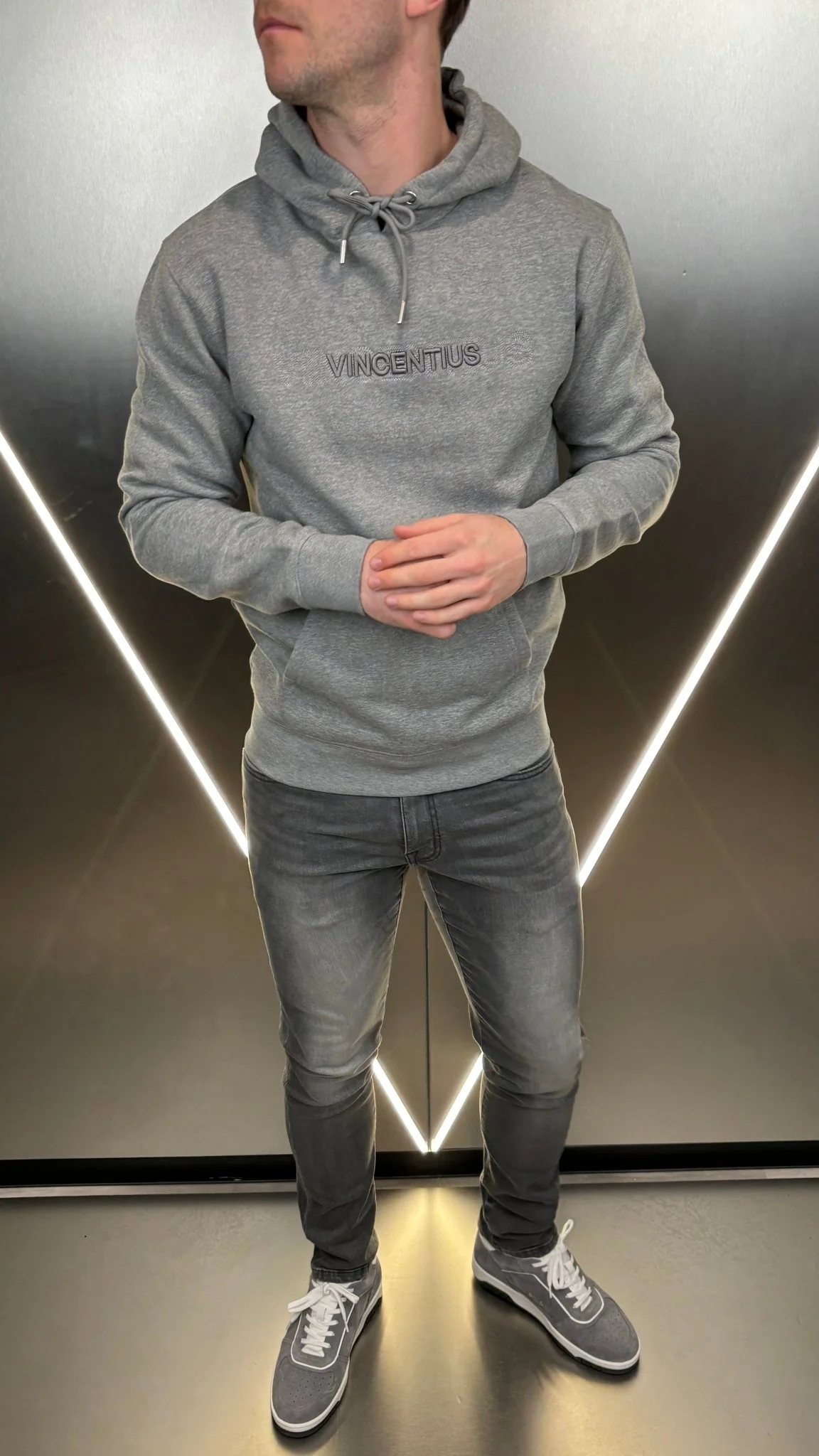 Double Embroidery Luxe Hoodie - Grey Marl - Image 2
