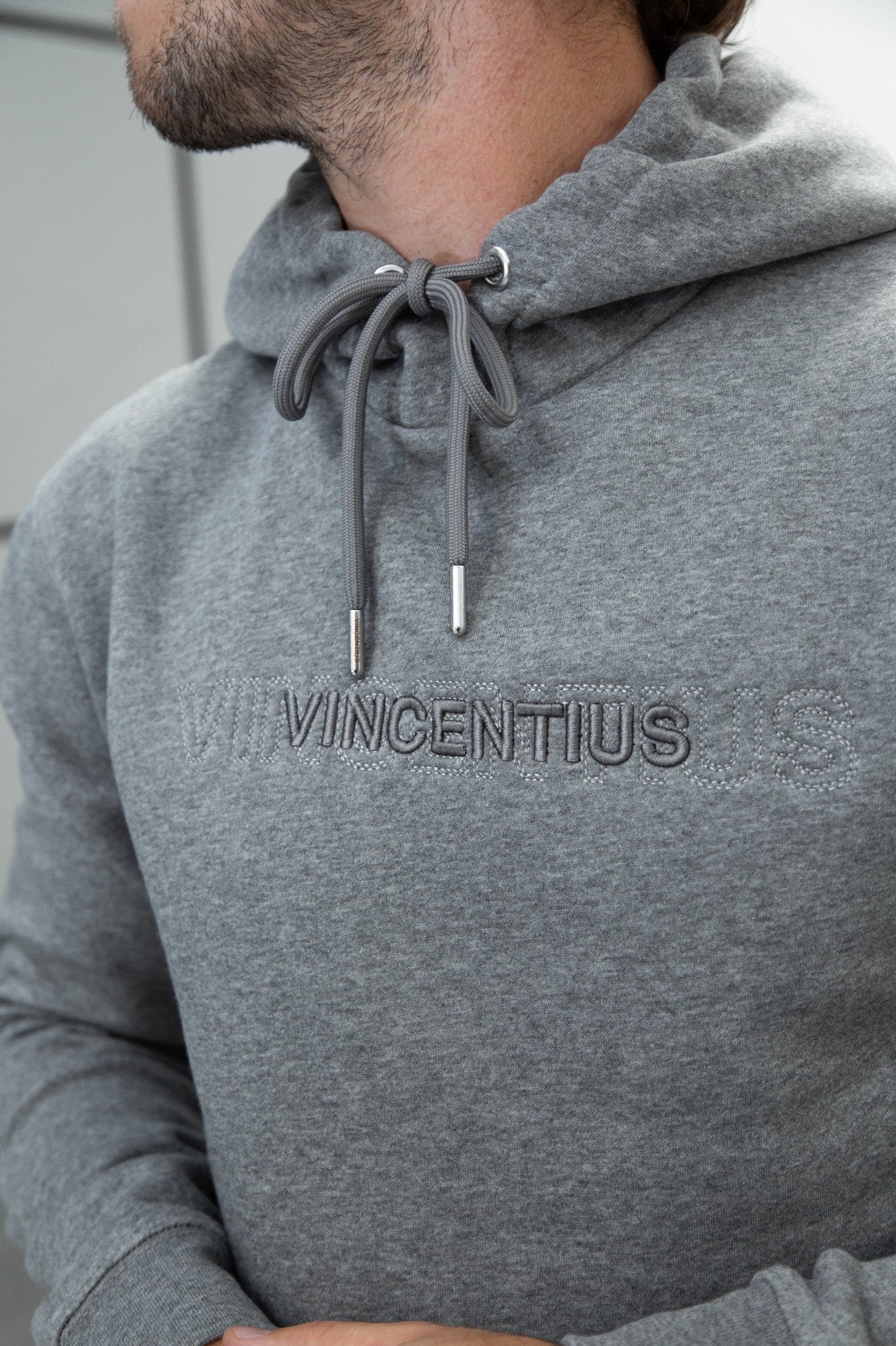 Double Embroidery Luxe Hoodie - Grey Marl - Image 5
