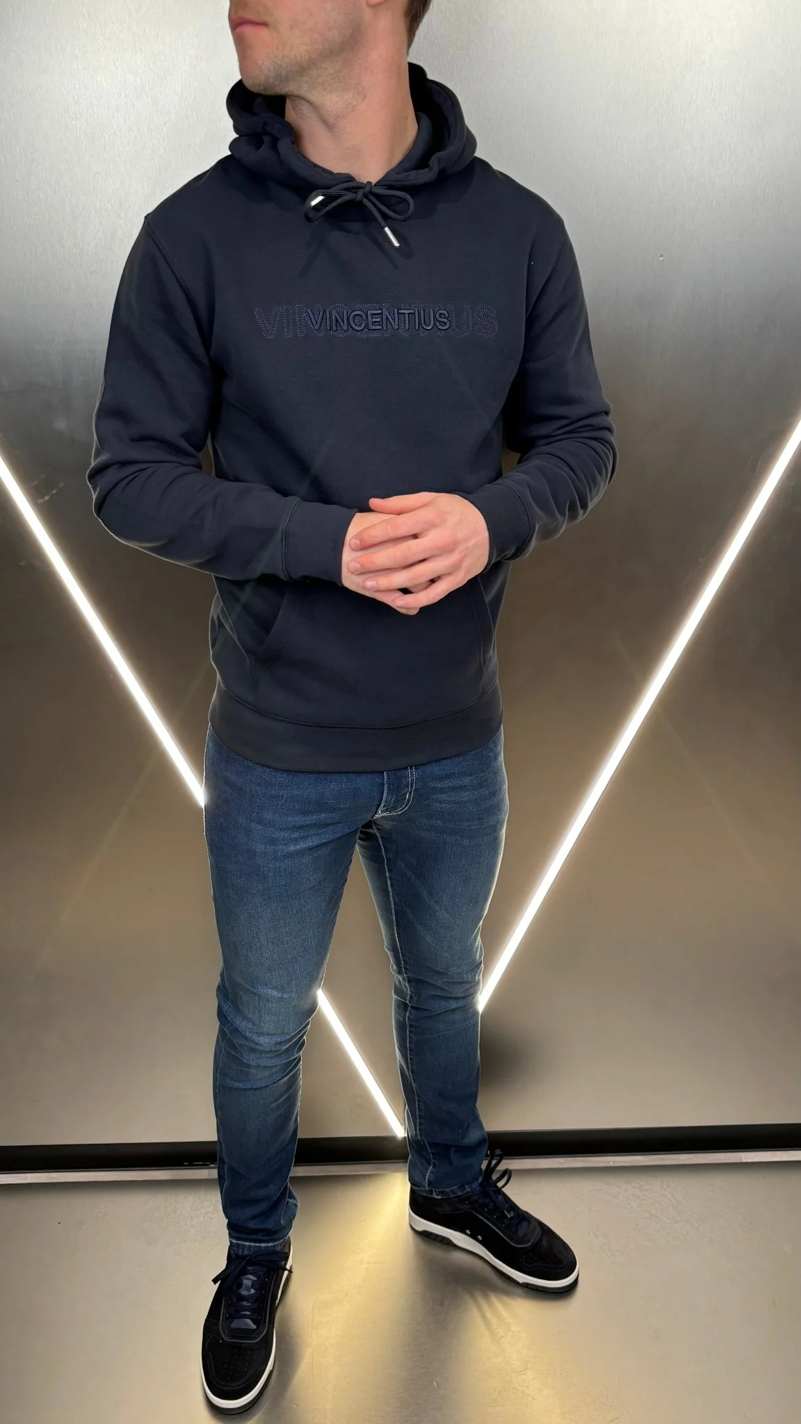 Double Embroidery Luxe Hoodie - Navy