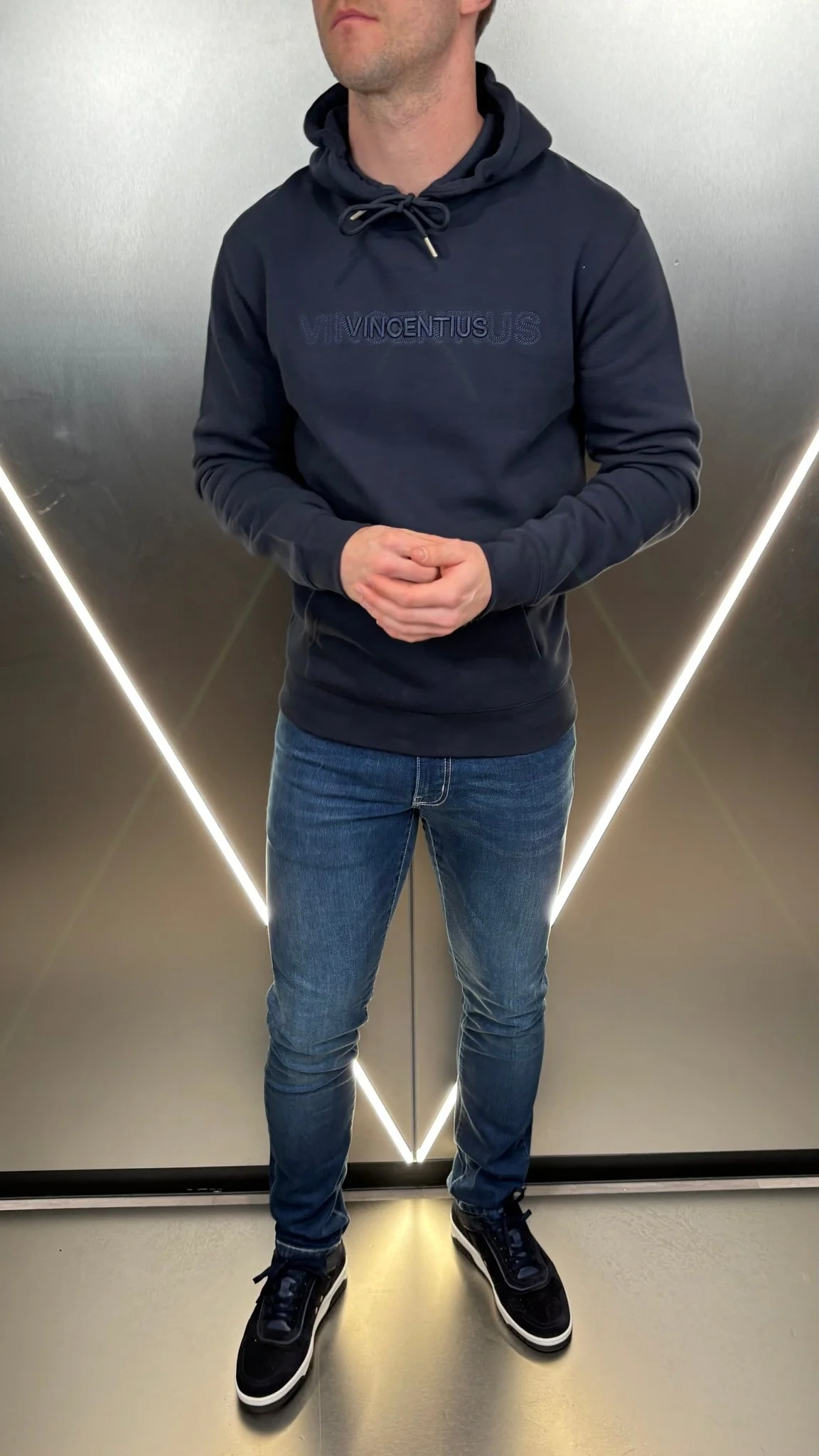 Double Embroidery Luxe Hoodie - Navy - Image 2