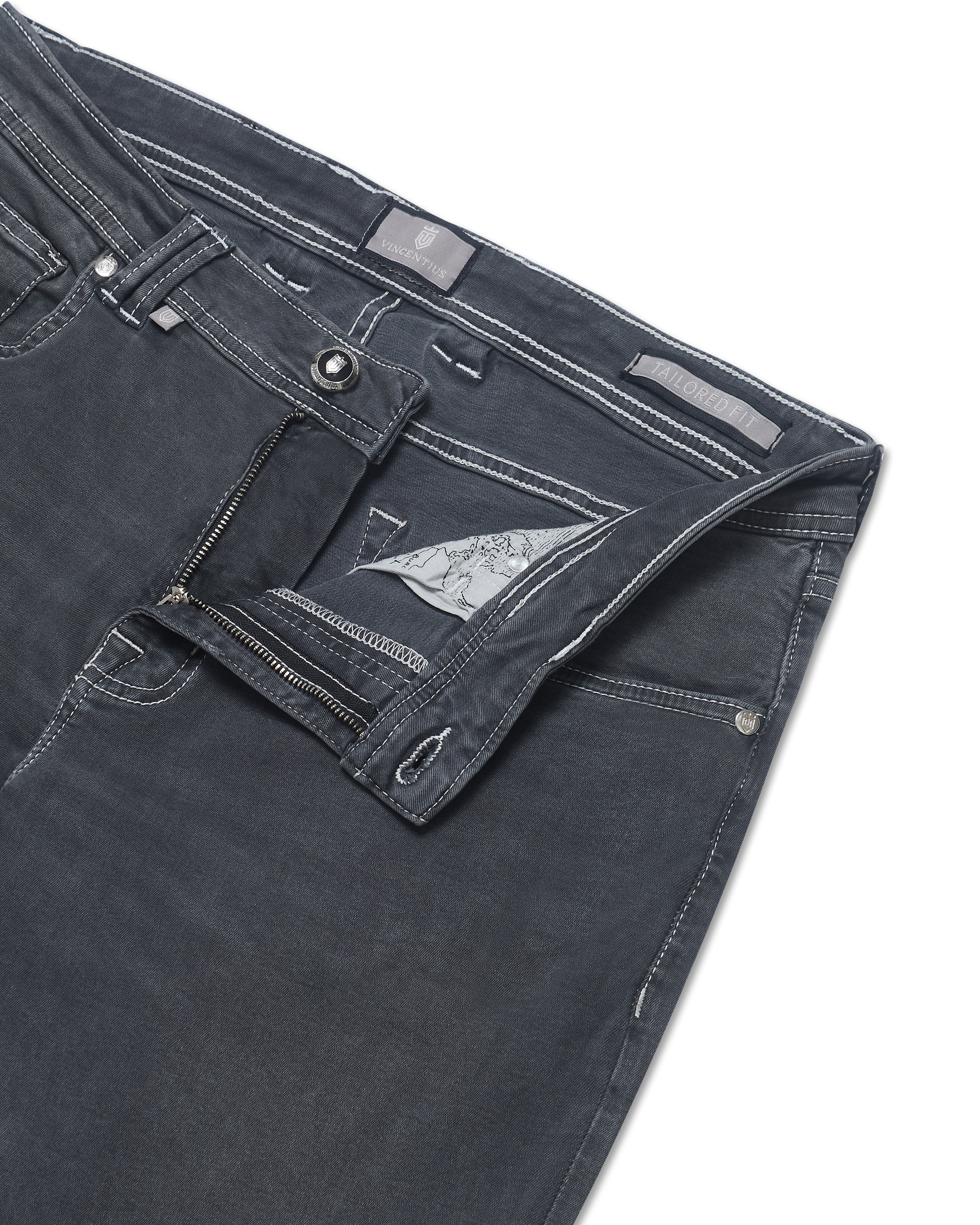 Luxury Edition Tailored Fit Jeans - Mid Grey/Black Patch - Image 3