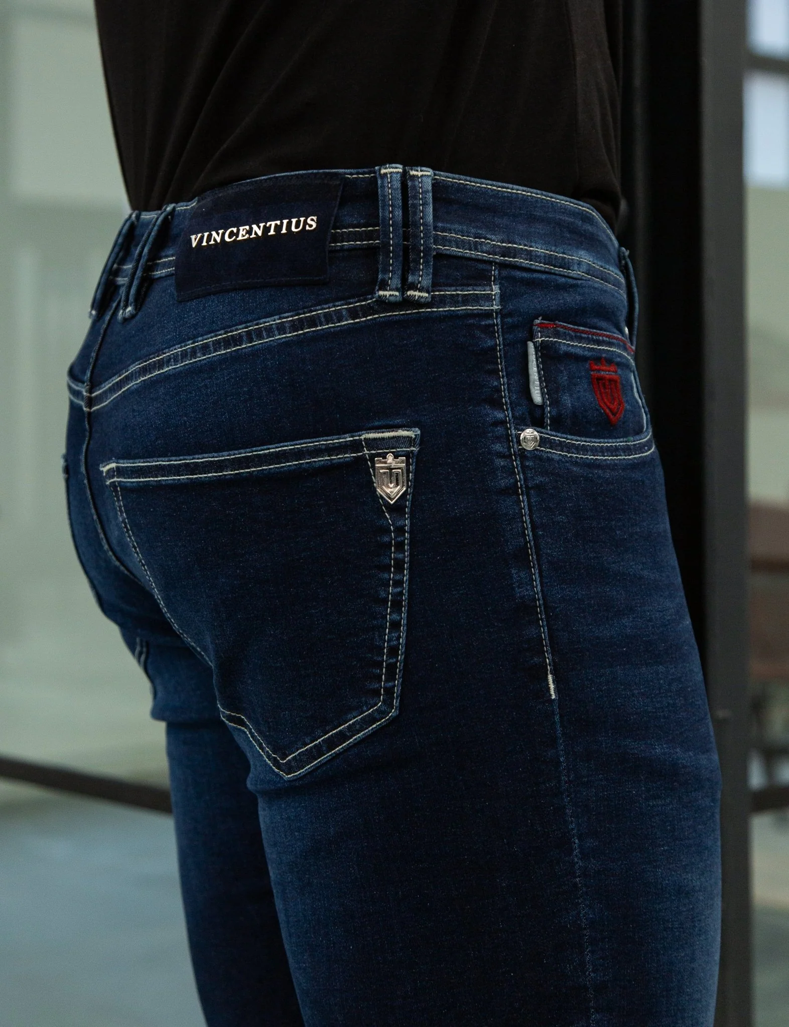 Luxury Edition Tailored Fit Jeans - Mid Blue/Navy Patch - Image 5