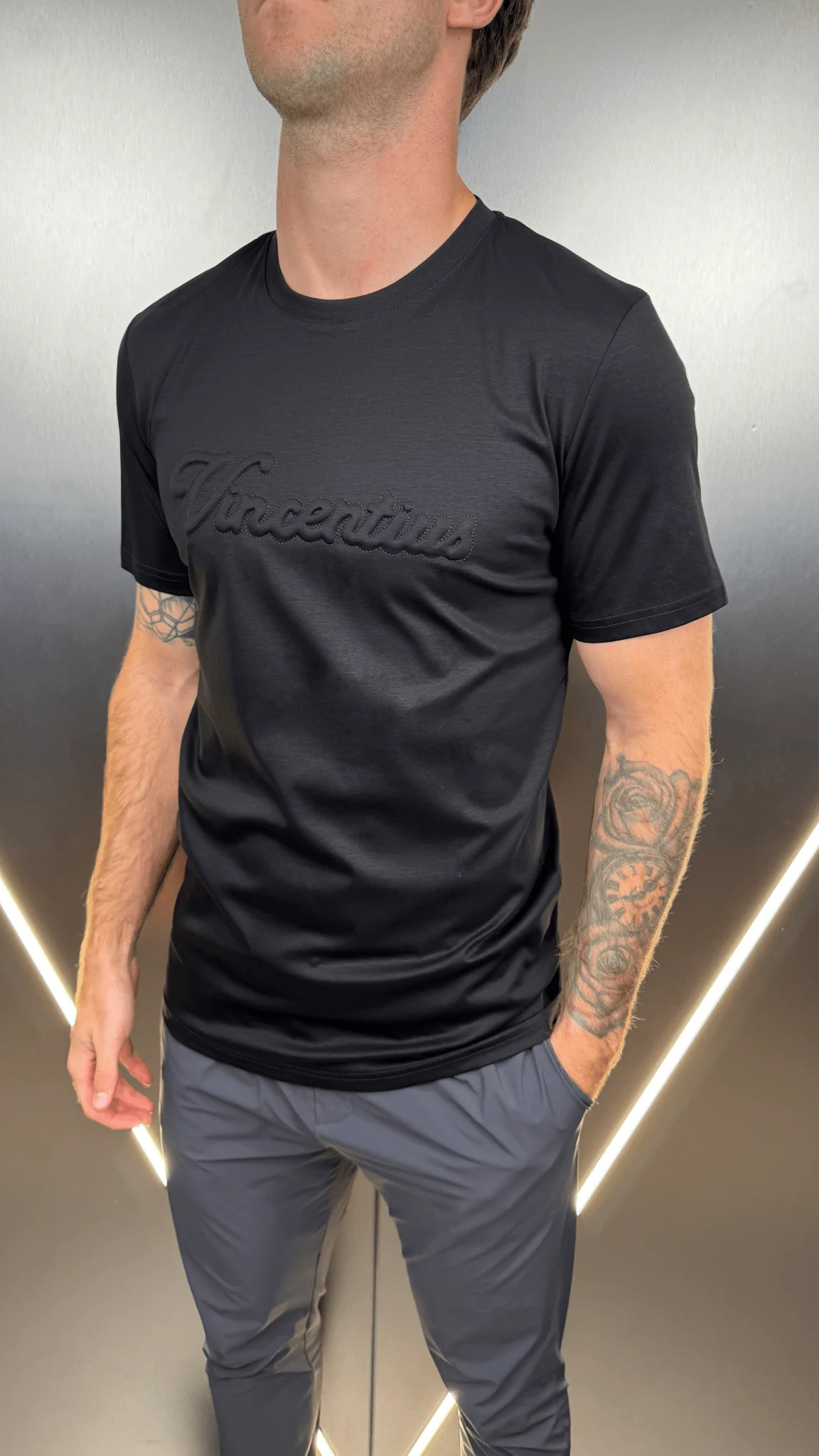 Luxury Embossed Tonal Logo T-Shirt - Black - Image 2