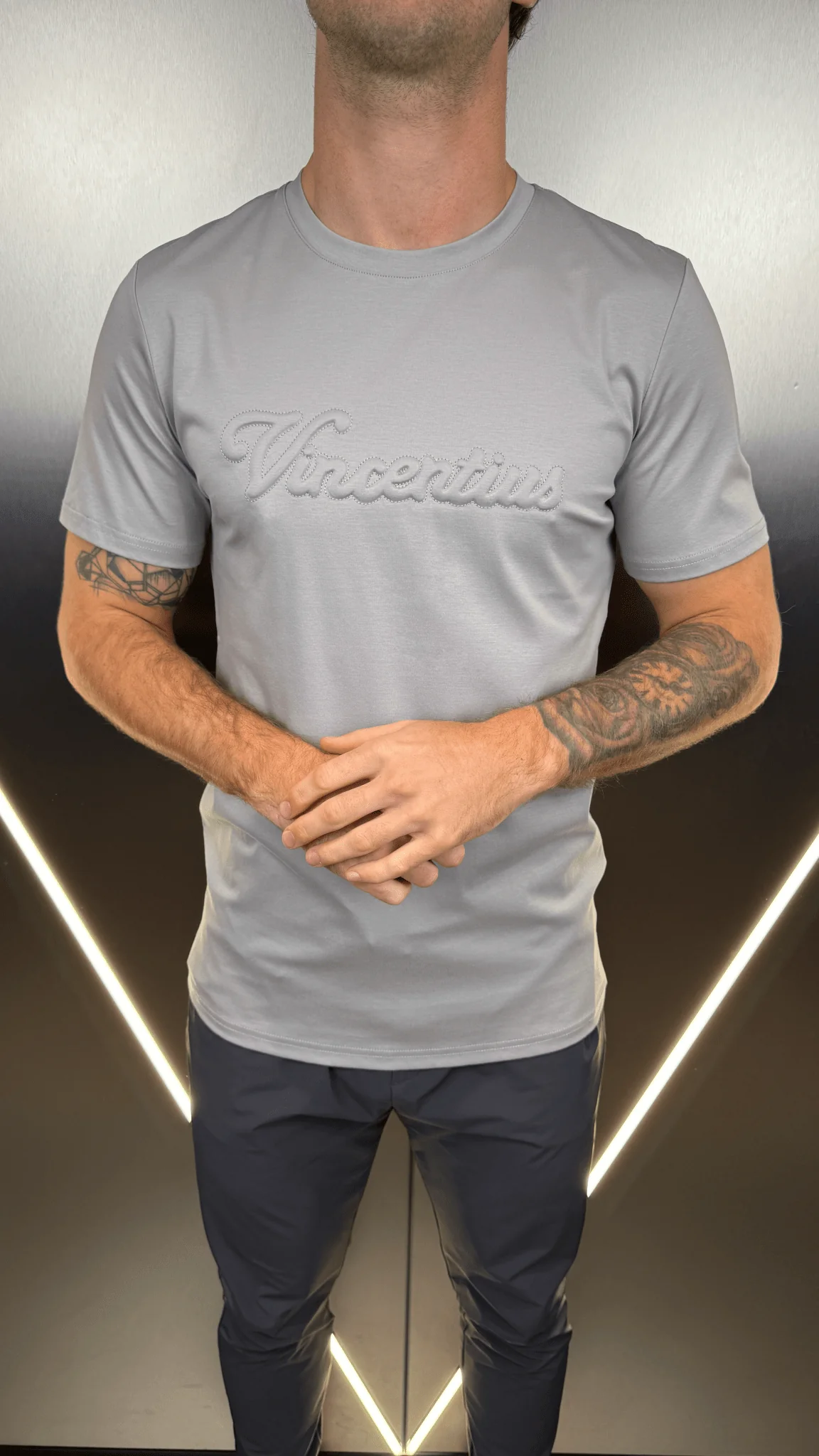 Luxury Embossed Tonal Logo T-Shirt - Ice Grey - Image 2