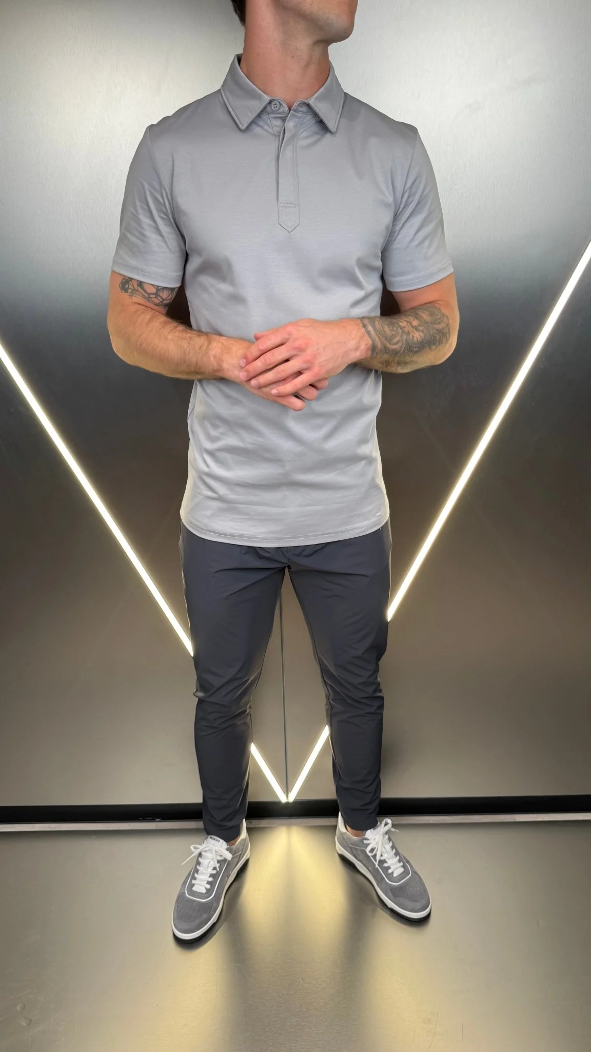 Luxury Mercerised Ice Grey Polo T Shirt - Image 3