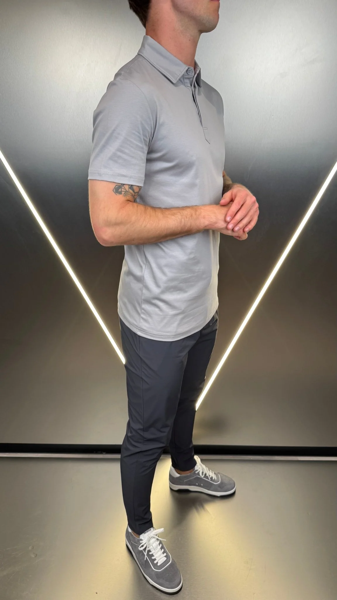 Luxury Mercerised Ice Grey Polo T Shirt - Image 4