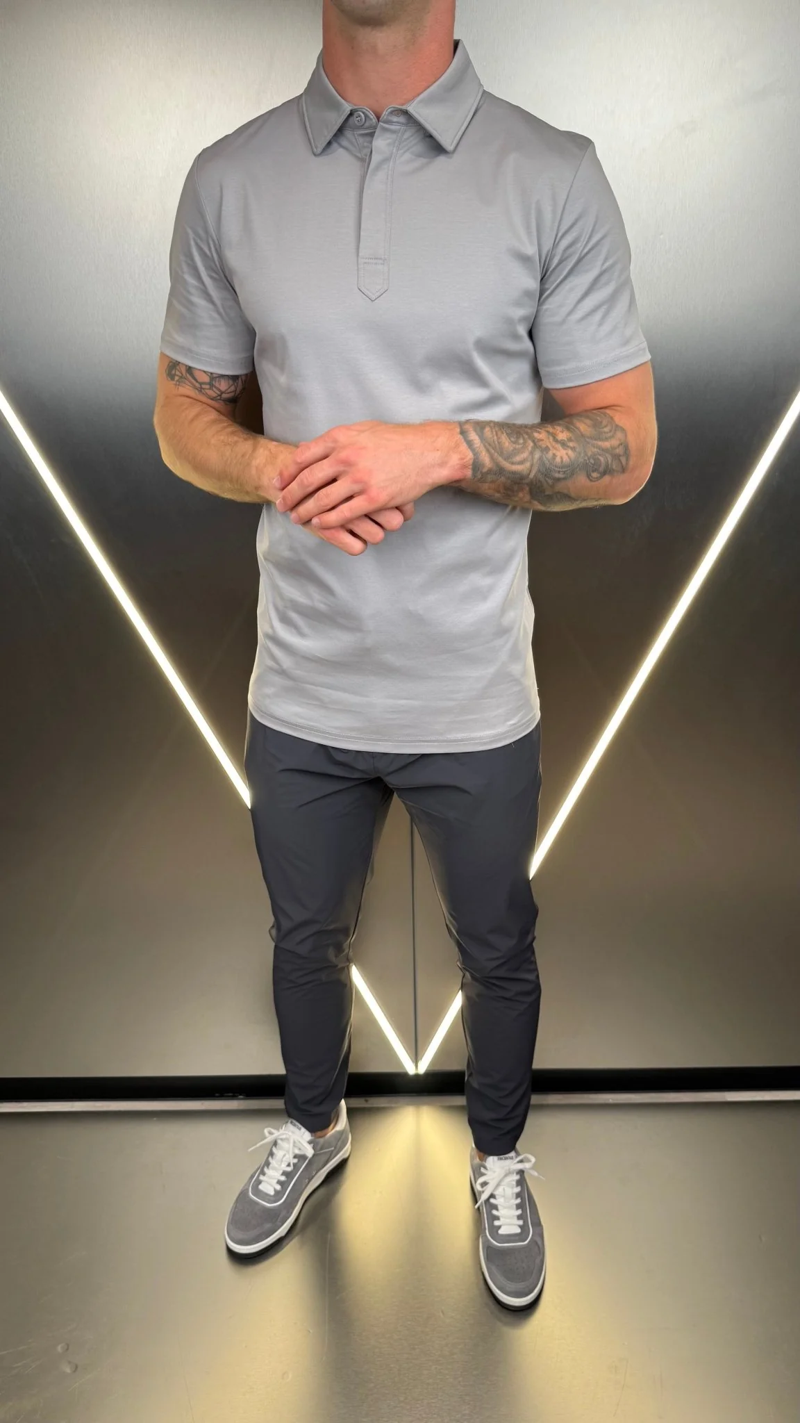 Luxury Mercerised Ice Grey Polo T Shirt - Image 5