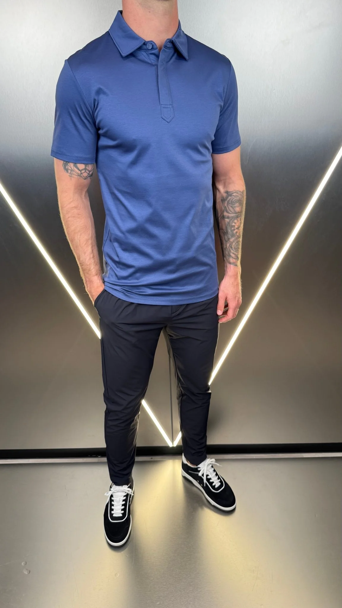 Luxury Mercerised Sapphire Polo T Shirt - Image 3