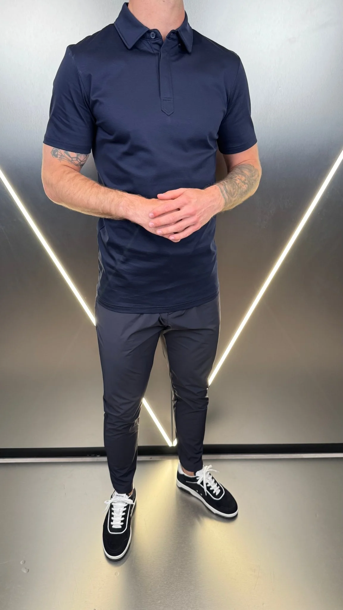 Luxury Mercerised Navy Polo T Shirt - Image 4