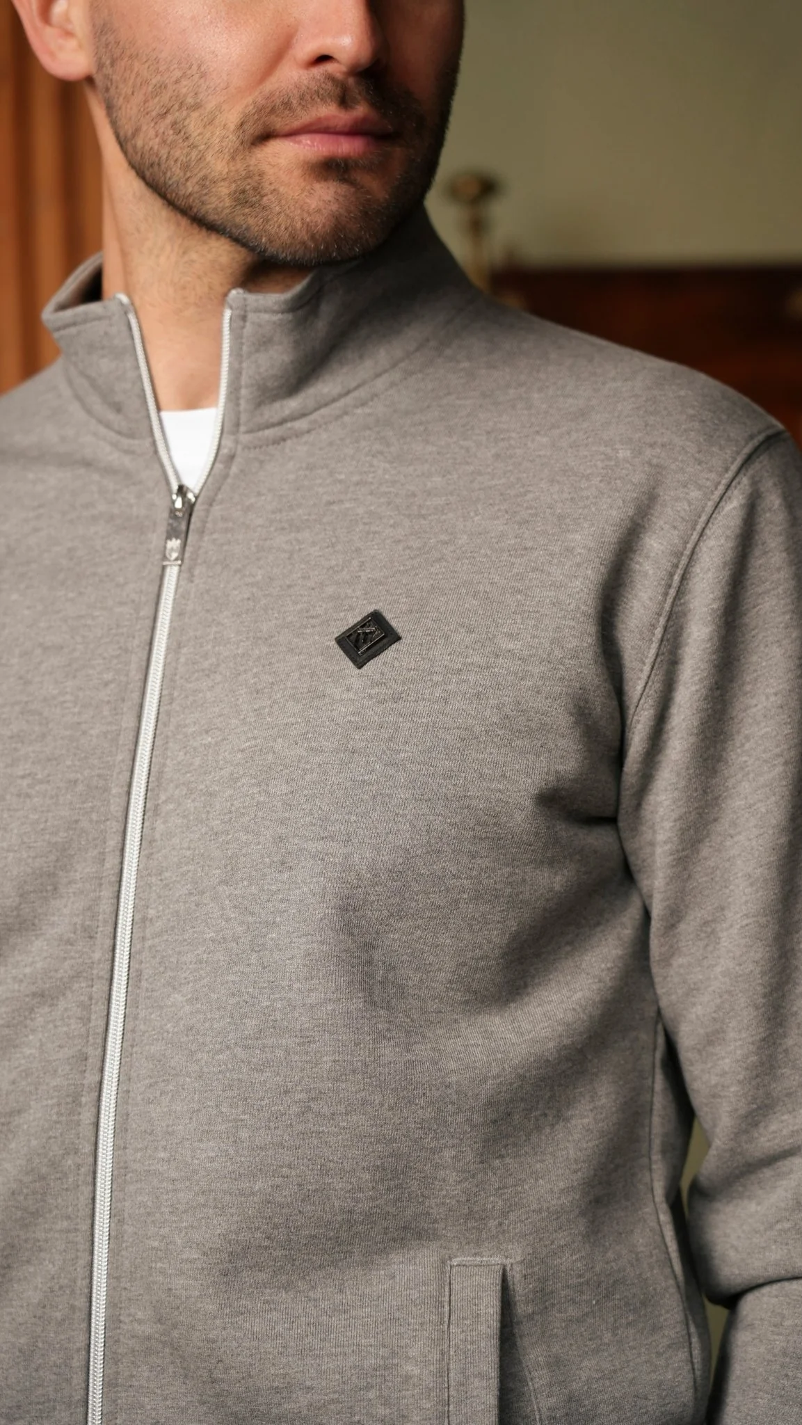 Loopback Zip Through Jacket - Grey Marl - Image 2